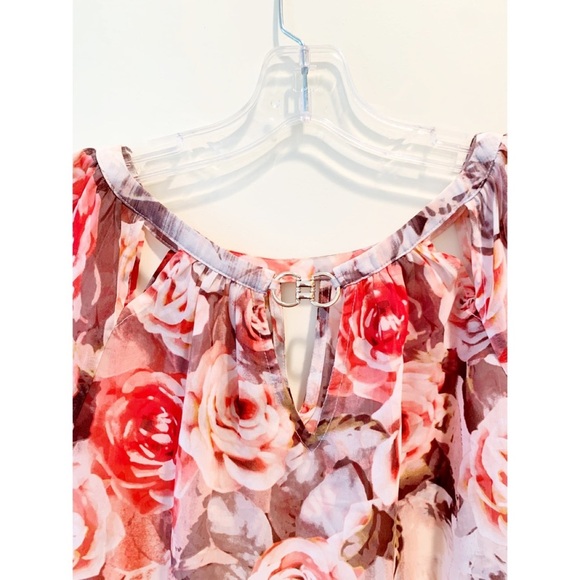 JENNIFER LOPEZ Sz L Chiffon Multi-Floral Top w/ Cutouts at Neckline - Picture 3 of 5